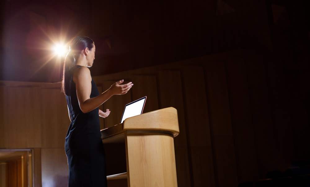 effective leadership communication woman public speaking