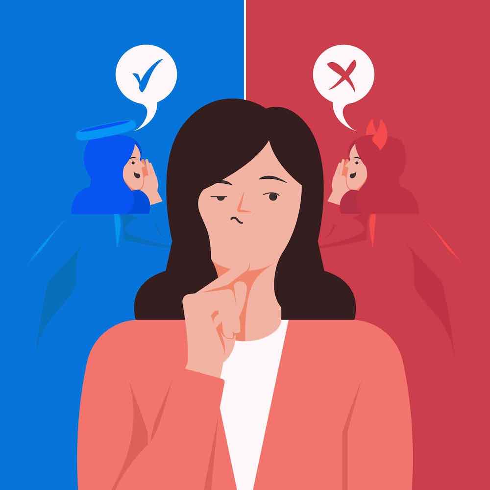 illustration of person choosing between confusion and clarity in communication coaching context